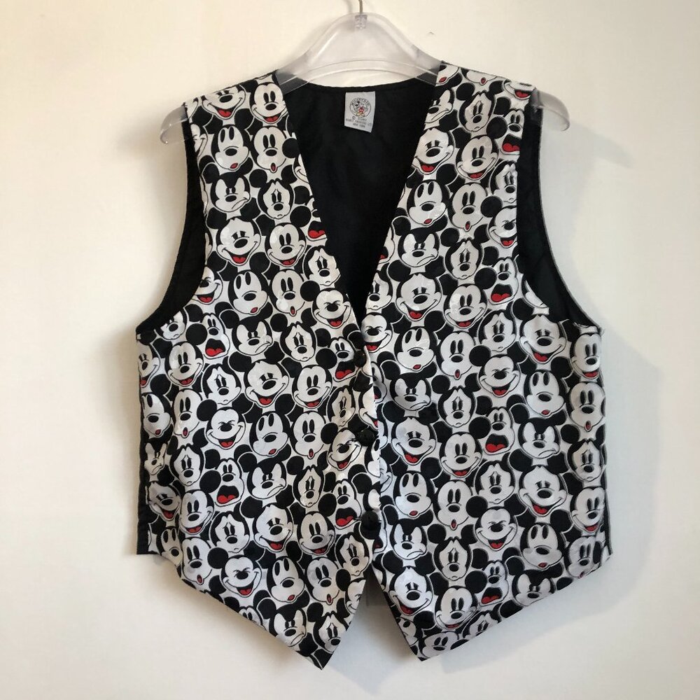 Vintage Disney Mickey Mouse Face Print Buttoned Vest Size Mens M/L Hidden Mickey